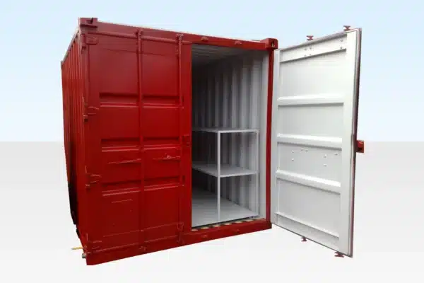 10ft x 8ft Flat Floor Bunded Storage Container interior shelves
