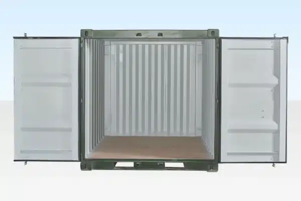 Open doors showing spacious interior of 8ft green container